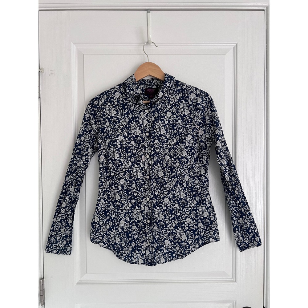 J.Crew Liberty Art Fabrics Shirt Navy Floral Button Down Size 2 Preppy Lagenlook